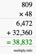 How to calculate 809 times 48 using long multiplication