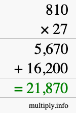 How to calculate 810 times 27 using long multiplication