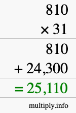 How to calculate 810 times 31 using long multiplication