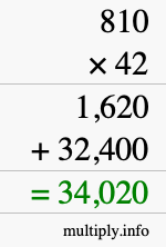 How to calculate 810 times 42 using long multiplication