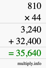 How to calculate 810 times 44 using long multiplication