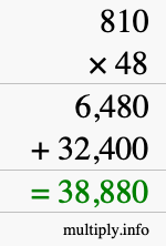 How to calculate 810 times 48 using long multiplication