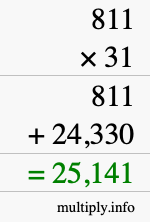 How to calculate 811 times 31 using long multiplication