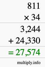 How to calculate 811 times 34 using long multiplication