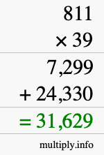 How to calculate 811 times 39 using long multiplication