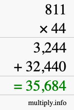 How to calculate 811 times 44 using long multiplication