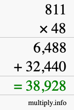 How to calculate 811 times 48 using long multiplication