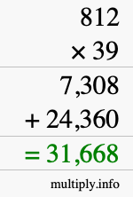 How to calculate 812 times 39 using long multiplication