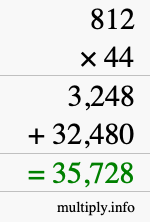 How to calculate 812 times 44 using long multiplication