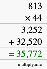 How to calculate 813 times 44 using long multiplication
