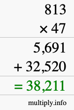How to calculate 813 times 47 using long multiplication
