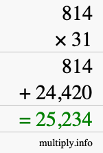 How to calculate 814 times 31 using long multiplication