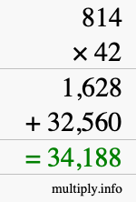 How to calculate 814 times 42 using long multiplication
