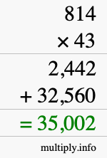 How to calculate 814 times 43 using long multiplication
