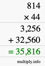 How to calculate 814 times 44 using long multiplication
