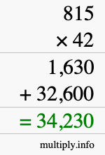 How to calculate 815 times 42 using long multiplication