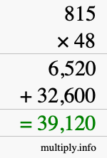 How to calculate 815 times 48 using long multiplication