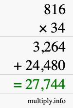How to calculate 816 times 34 using long multiplication