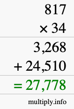 How to calculate 817 times 34 using long multiplication