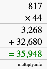 How to calculate 817 times 44 using long multiplication