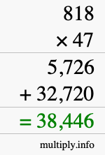 How to calculate 818 times 47 using long multiplication