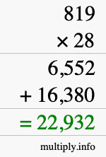 How to calculate 819 times 28 using long multiplication