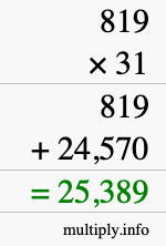 How to calculate 819 times 31 using long multiplication