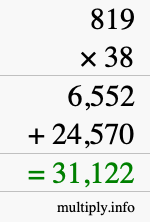 How to calculate 819 times 38 using long multiplication