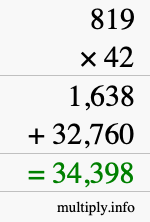 How to calculate 819 times 42 using long multiplication