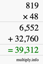 How to calculate 819 times 48 using long multiplication