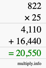How to calculate 822 times 25 using long multiplication How to calculate 822 times 25 using long multiplication