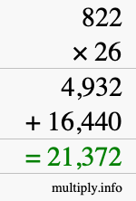 How to calculate 822 times 26 using long multiplication How to calculate 822 times 26 using long multiplication