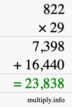 How to calculate 822 times 29 using long multiplication
