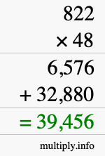 How to calculate 822 times 48 using long multiplication