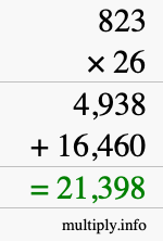 How to calculate 823 times 26 using long multiplication