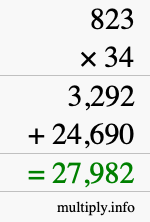 How to calculate 823 times 34 using long multiplication