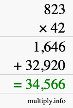 How to calculate 823 times 42 using long multiplication