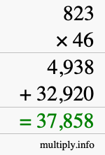 How to calculate 823 times 46 using long multiplication