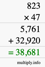 How to calculate 823 times 47 using long multiplication