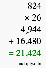 How to calculate 824 times 26 using long multiplication