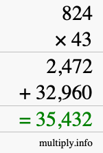 How to calculate 824 times 43 using long multiplication