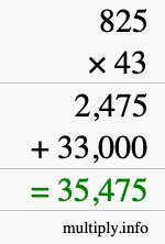 How to calculate 825 times 43 using long multiplication