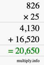 How to calculate 826 times 25 using long multiplication How to calculate 826 times 25 using long multiplication
