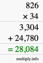 How to calculate 826 times 34 using long multiplication