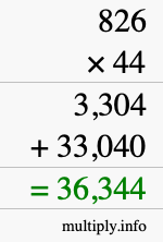 How to calculate 826 times 44 using long multiplication