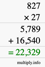 How to calculate 827 times 27 using long multiplication