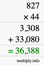 How to calculate 827 times 44 using long multiplication