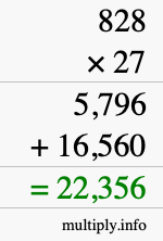 How to calculate 828 times 27 using long multiplication