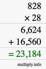How to calculate 828 times 28 using long multiplication