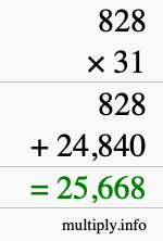 How to calculate 828 times 31 using long multiplication